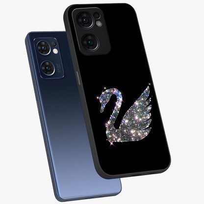 Starlit Swan Grace Glass Case displayed in angled mockup highlighting elegant swan illustration with dreamy celestial aesthetic.