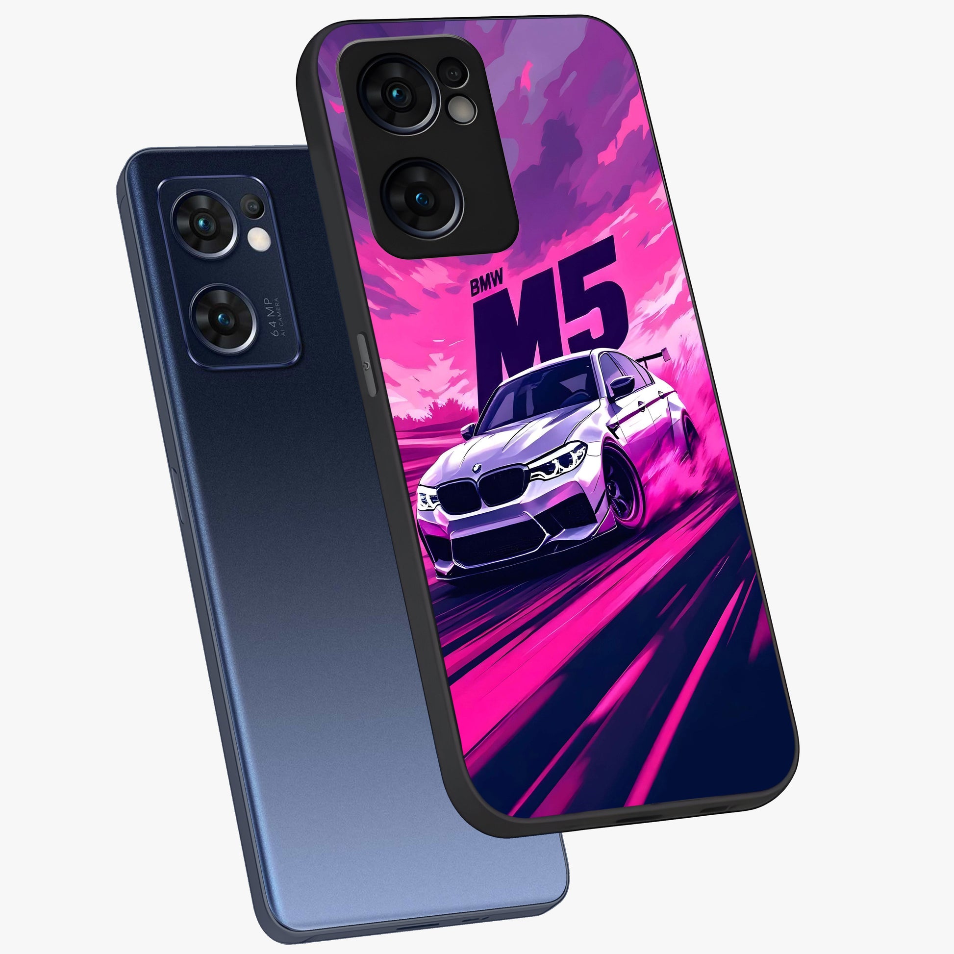 Velocity Drift Pulse Glass Case displayed in angled mockup highlighting dynamic drift design with sporty automotive aesthetic.