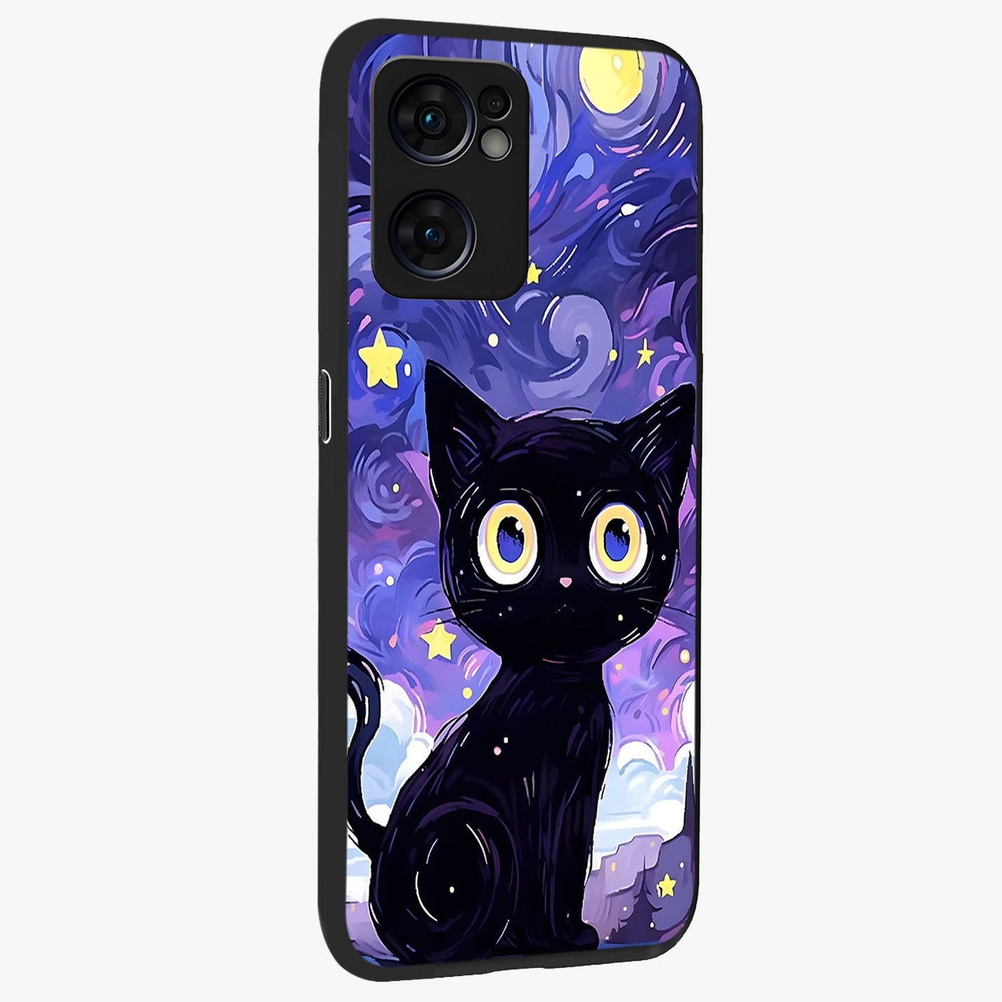 Abstract Cat Art Glass Case upright view showcasing creative feline illustration and aesthetic artistic style.