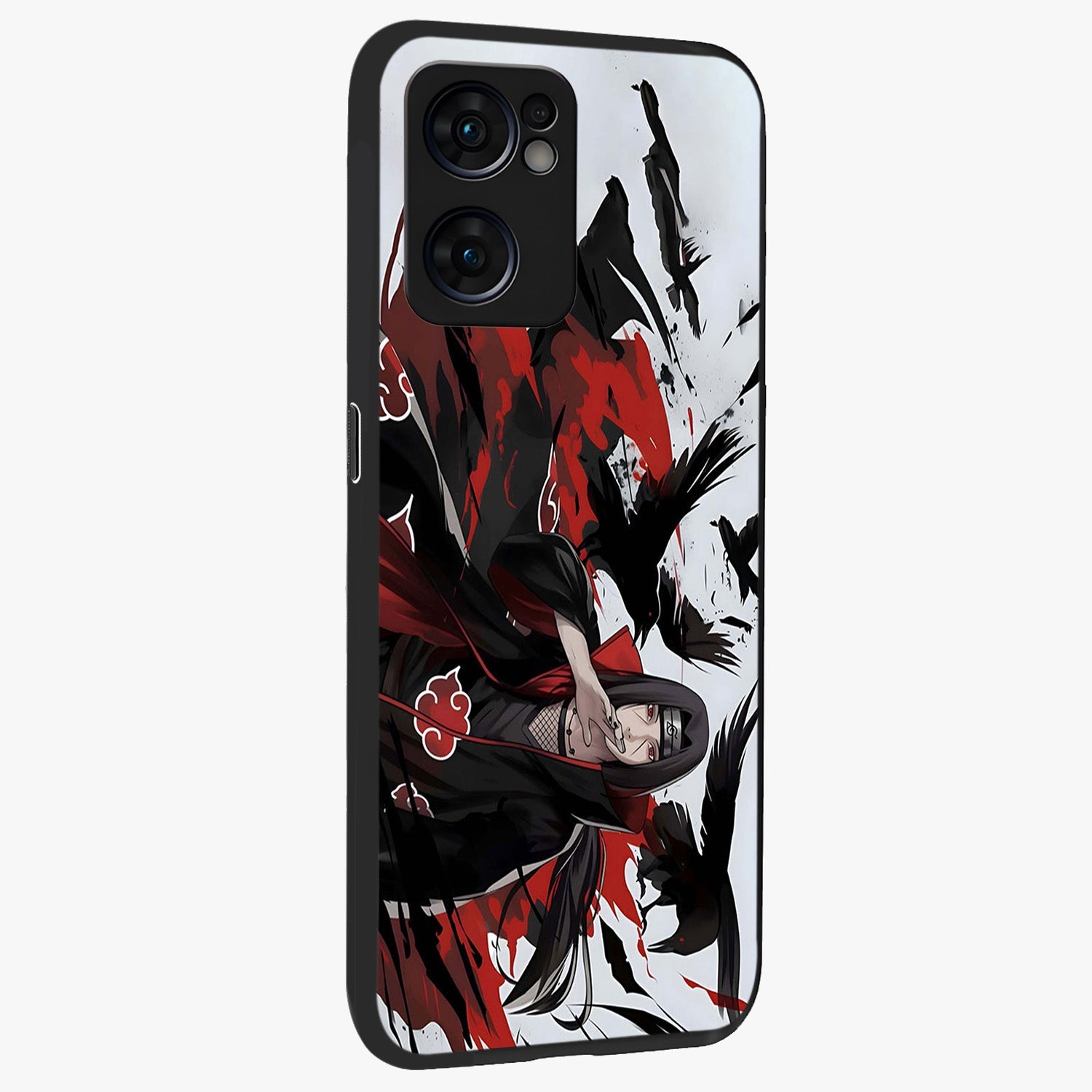 Crimson Crow Illusion Glass Case upright view showcasing striking crow illusion artwork with intense crimson theme.