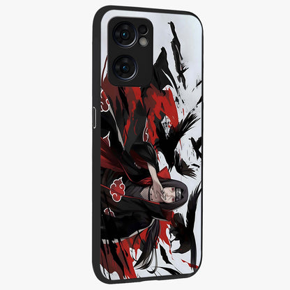 Crimson Crow Illusion Glass Case upright view showcasing striking crow illusion artwork with intense crimson theme.
