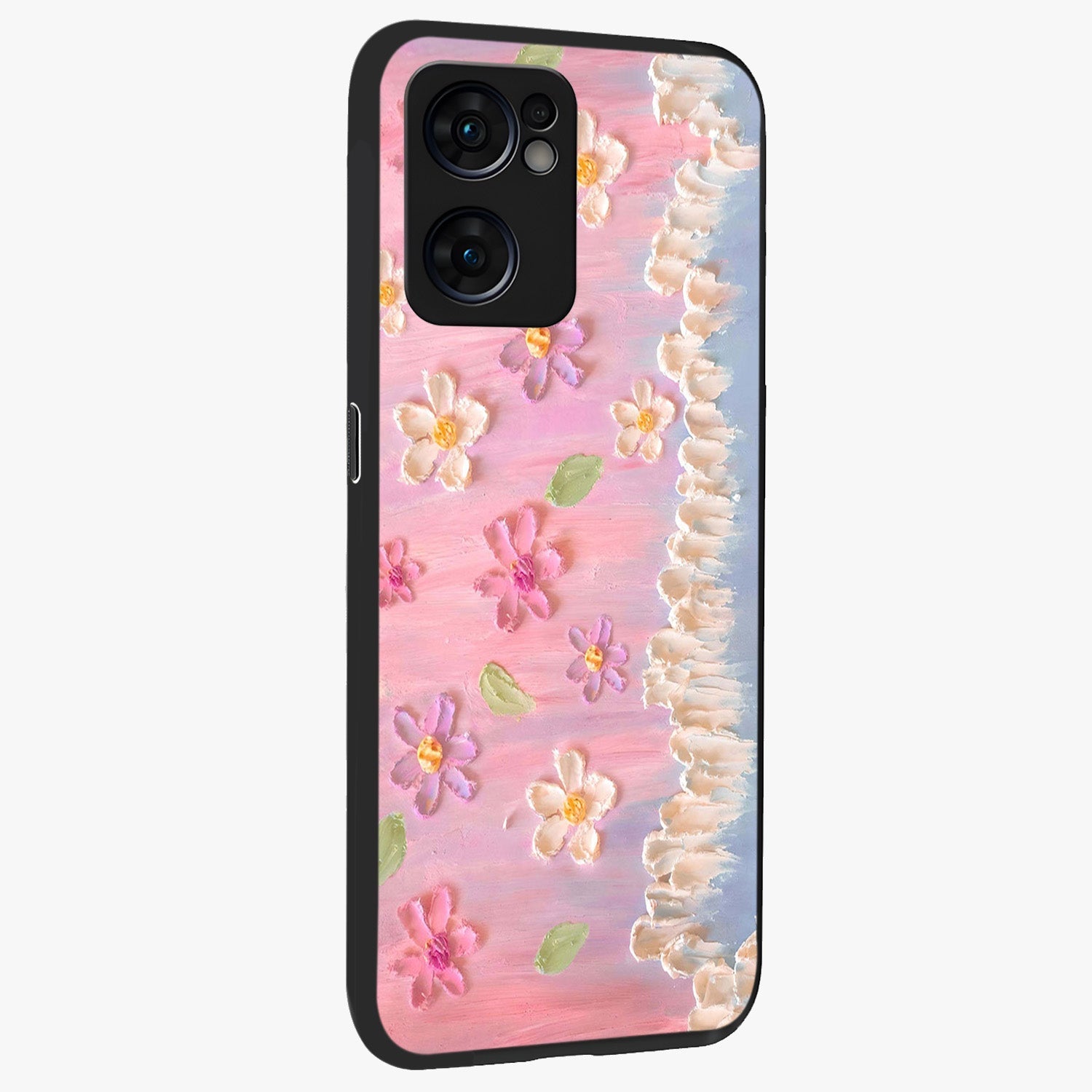 Dreamy Painted Garden Glass Case upright view showcasing vibrant floral garden artwork with artistic nature theme.