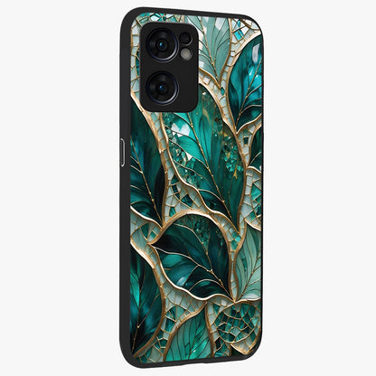 Emerald Leaf Glass Glass Case upright view showcasing fresh green leaf artwork with calming nature inspired style.