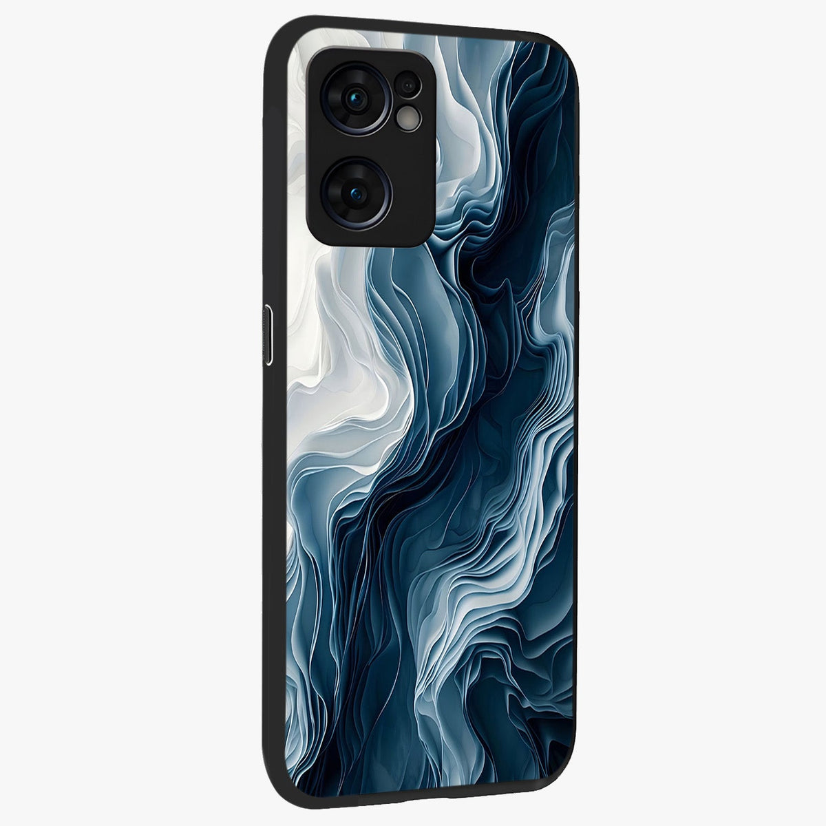 Ethereal Paper Marble Glass Case upright view showcasing smooth marble artwork with refined minimalist theme.
