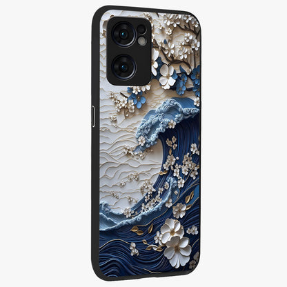 Floral Wave Origami Glass Case upright view showcasing creative floral origami artwork with artistic decorative theme.