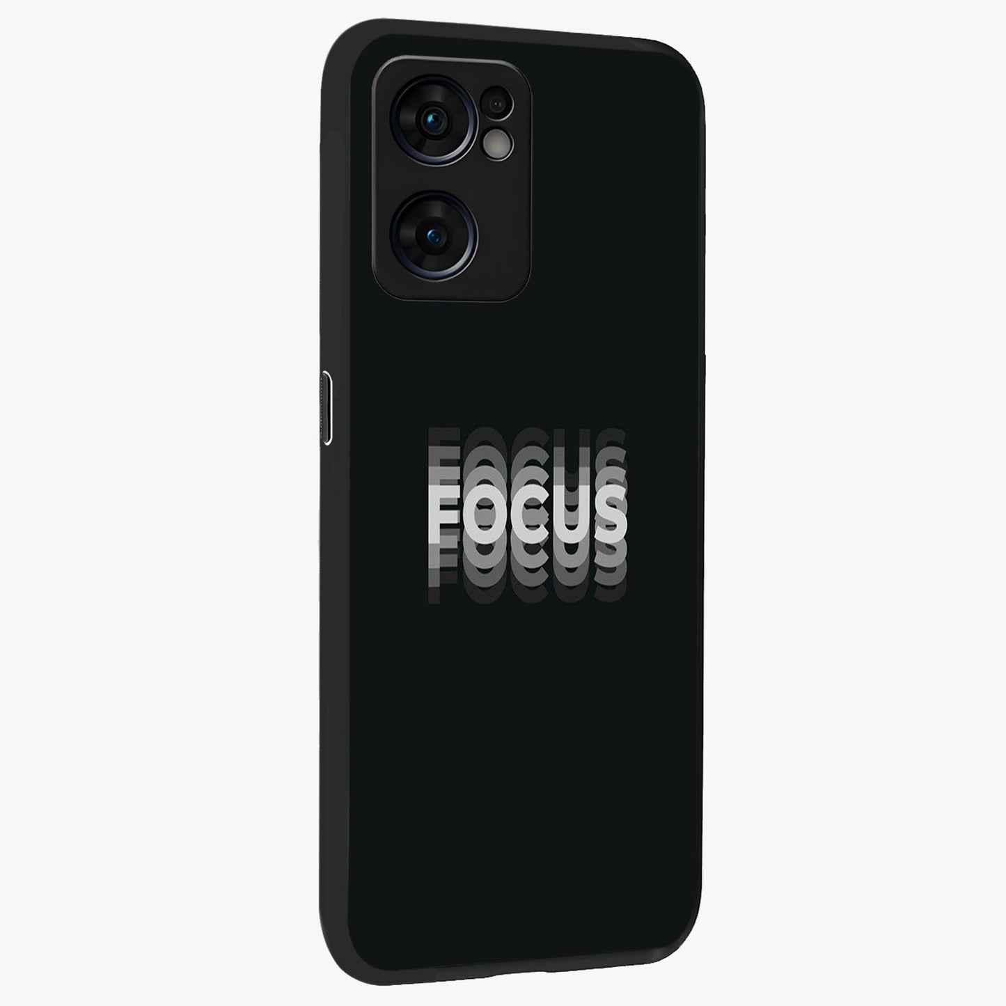 Focus Mode On Glass Case upright view showcasing strong typography statement with sleek motivational theme.