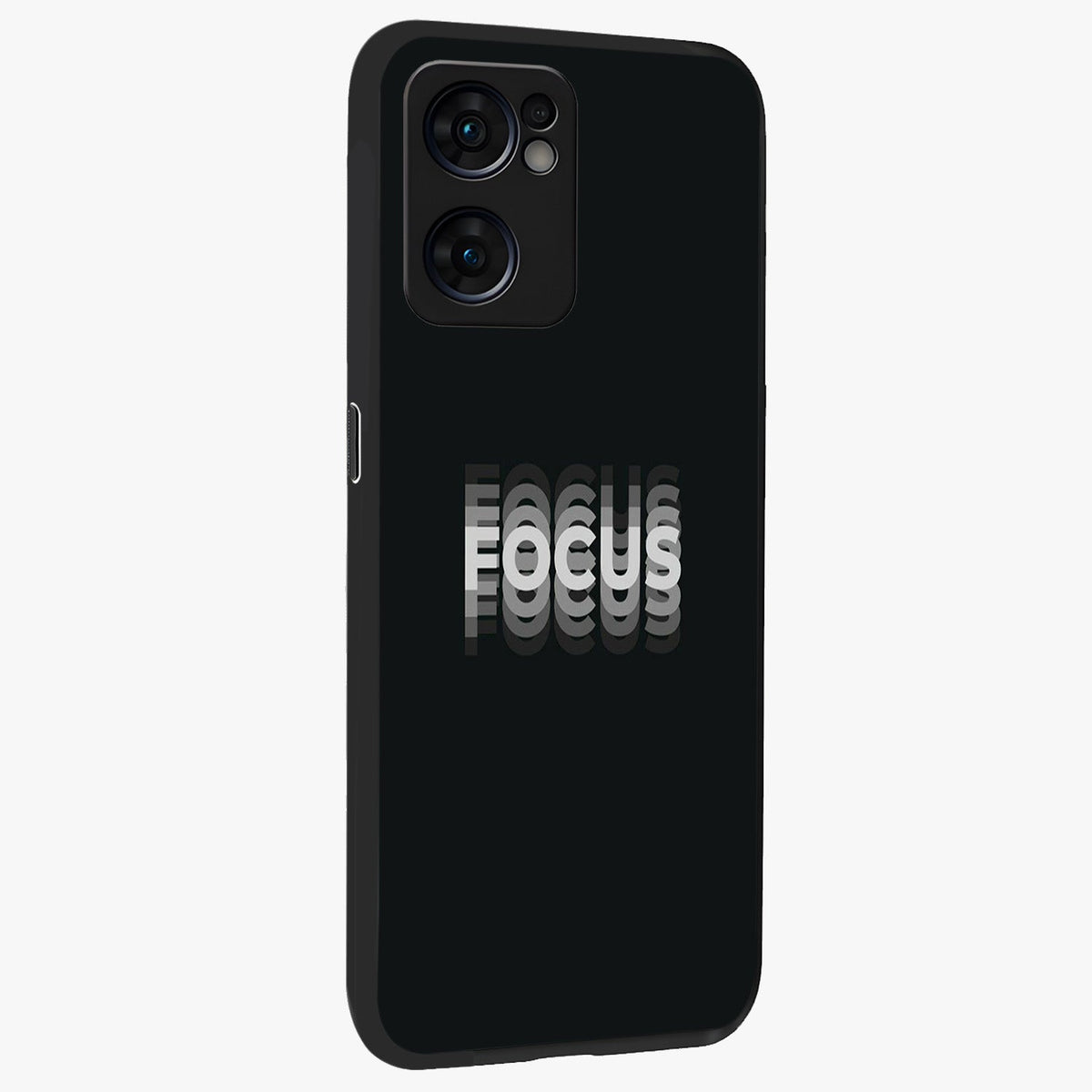 Focus Mode On Glass Case upright view showcasing strong typography statement with sleek motivational theme.