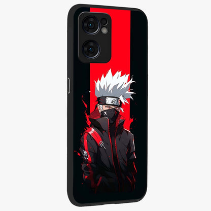 Kakashi Scarlet Shadow Glass Case upright view showcasing intense anime ninja artwork with dark action theme.
