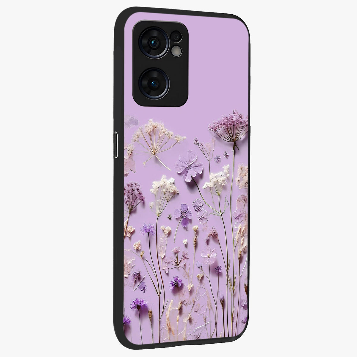 Lavender Blossom Dream Glass Case upright view showcasing delicate lavender blossom artwork with peaceful floral theme.