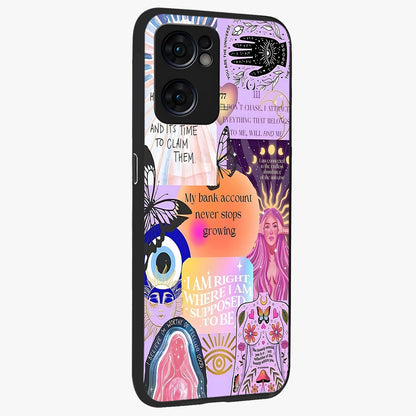Manifestation Collage Glass Case upright view showcasing artistic manifestation themed artwork with creative style.