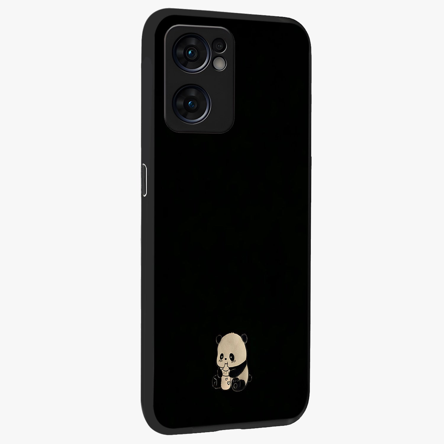 Midnight Panda Love Glass Case upright view showcasing charming panda artwork with playful romantic theme.