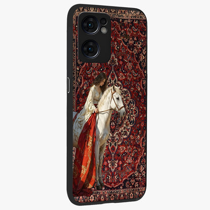 Royal Rider Tapestry Glass Case upright view showcasing detailed rider artwork with classic tapestry theme.