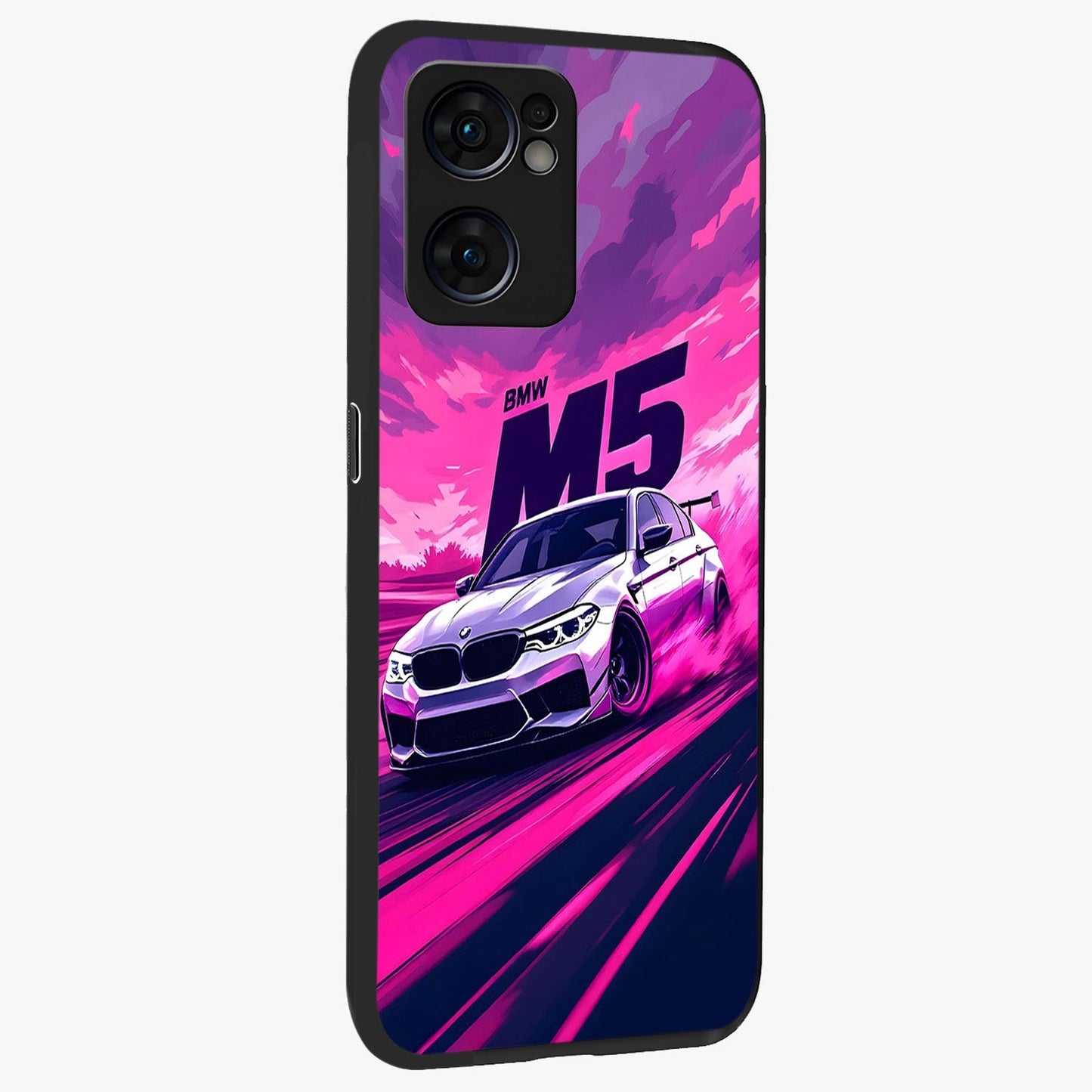 Velocity Drift Pulse Glass Case upright view showcasing powerful racing artwork with energetic motorsport theme.