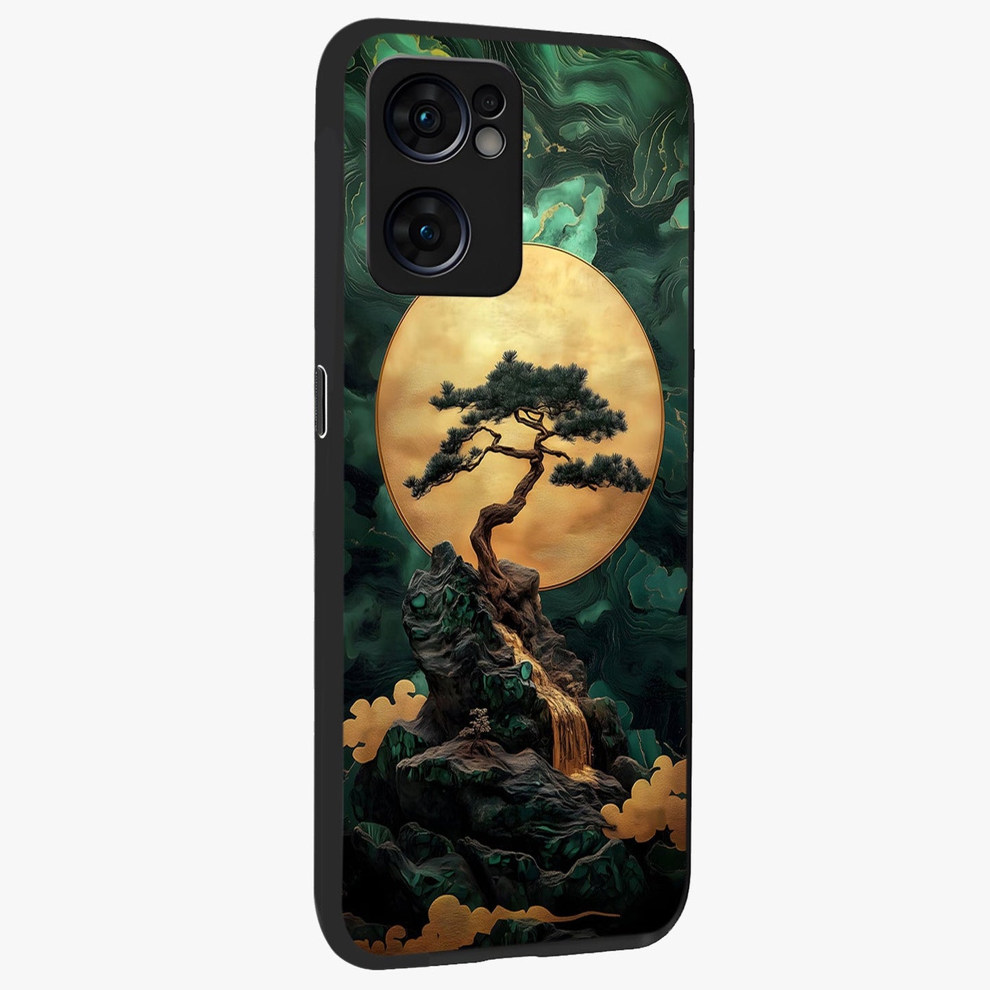 Zen Moon Rise Glass Case upright view showcasing serene moon artwork with tranquil night theme.