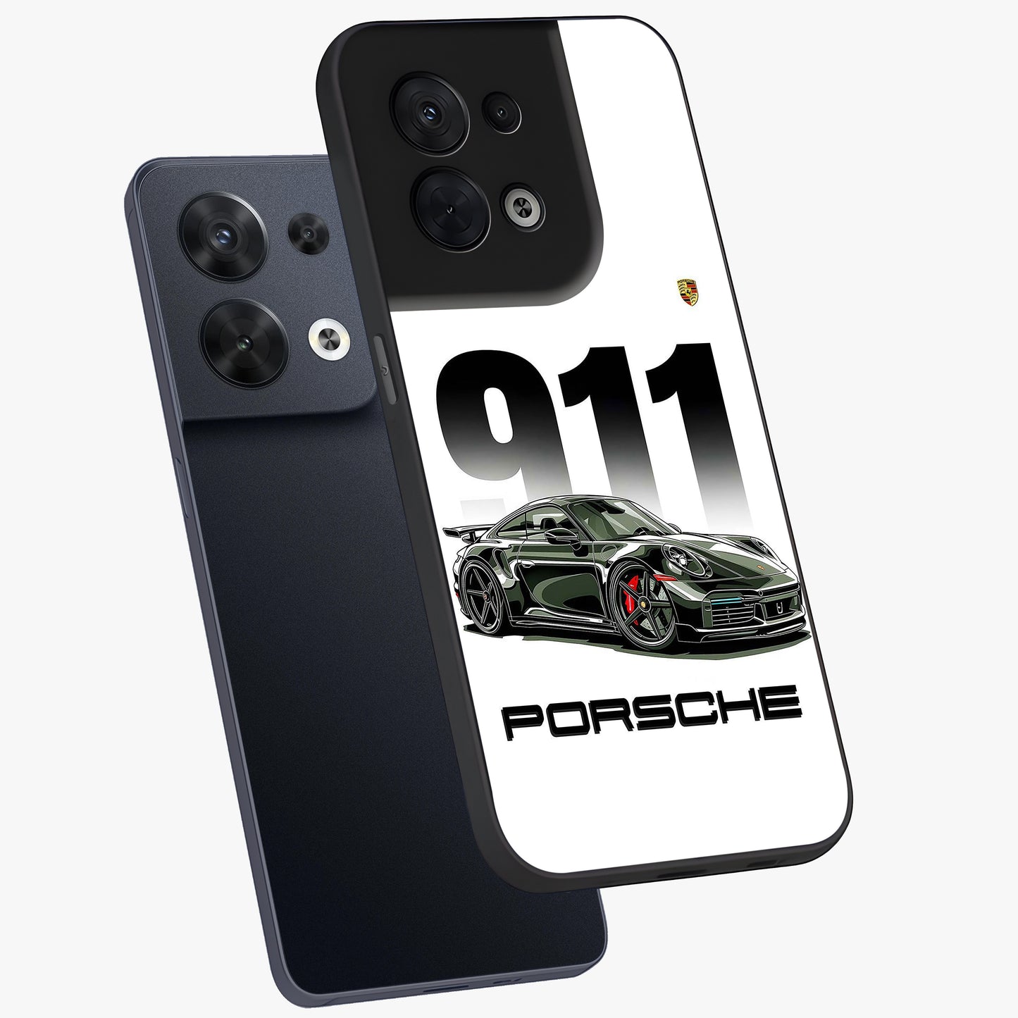 911 Turbo Dominance Glass Case displayed in premium angled mockup highlighting sporty car illustration and sleek glass surface.