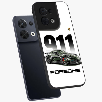 911 Turbo Dominance Glass Case displayed in premium angled mockup highlighting sporty car illustration and sleek glass surface.
