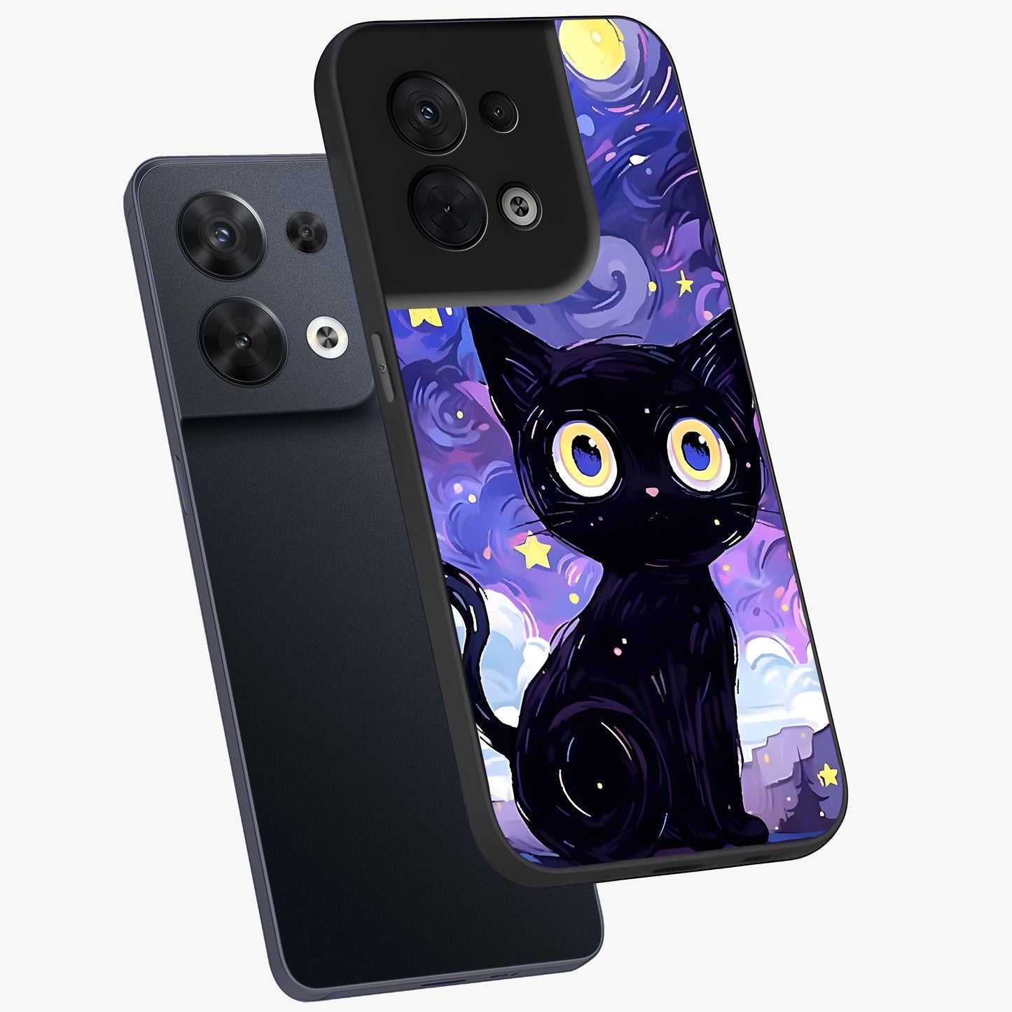 Abstract Cat Art Glass Case displayed in angled mockup highlighting modern abstract cat artwork and sleek glass surface.