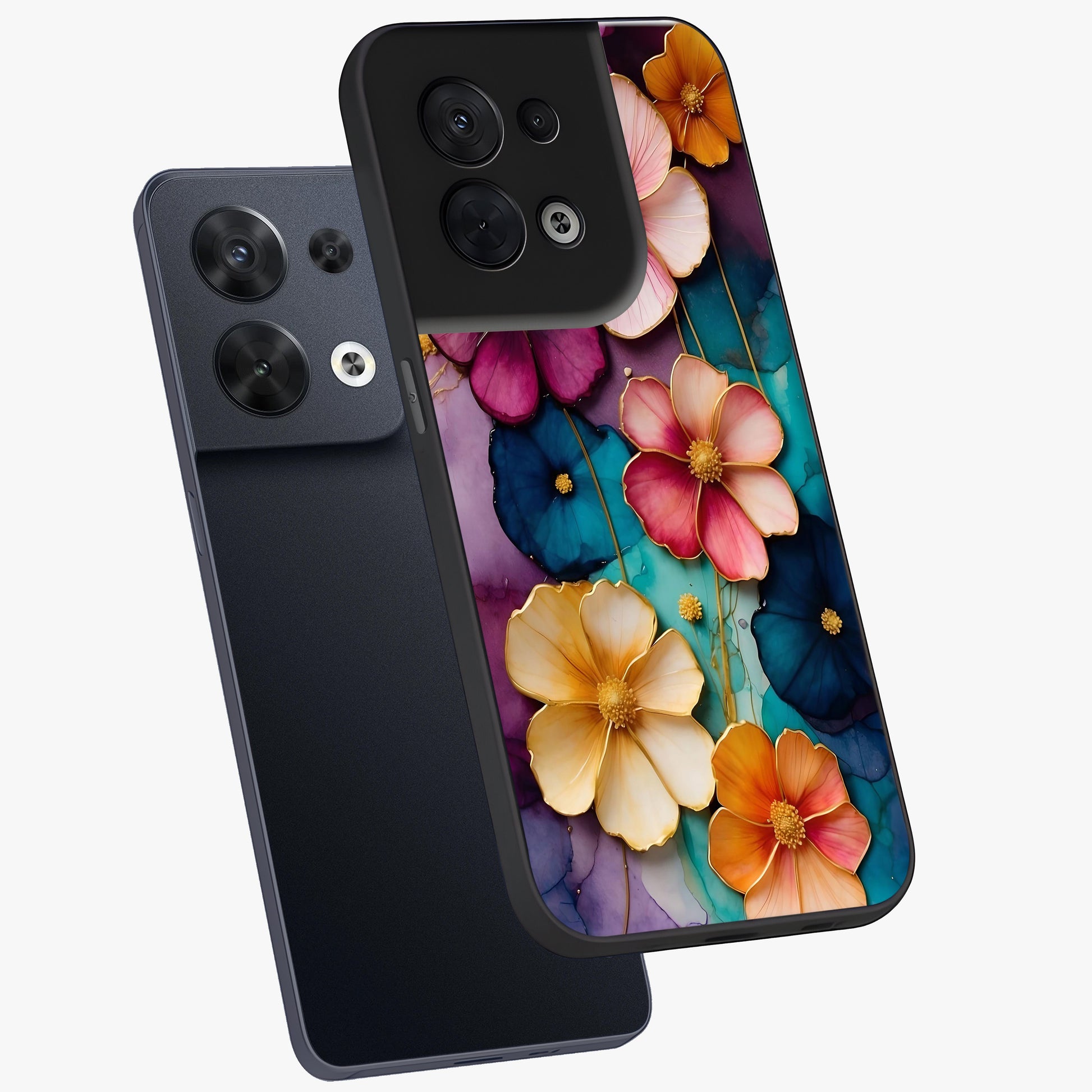 Artlyn Grace Flower Pattern Glass Case displayed in angled mockup highlighting delicate flower pattern design and smooth glass surface.