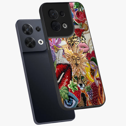 Beaded Fashion Jungle Glass Case displayed in angled mockup highlighting colorful fashion bead design and artistic pattern.