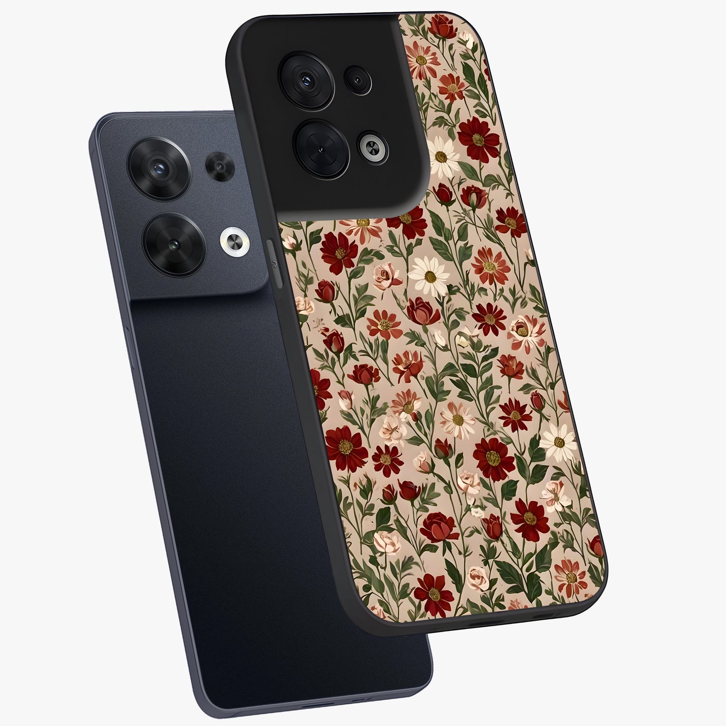 Biege Flower With Leaf Glass Case displayed in angled mockup highlighting minimal floral leaf design and elegant aesthetic.