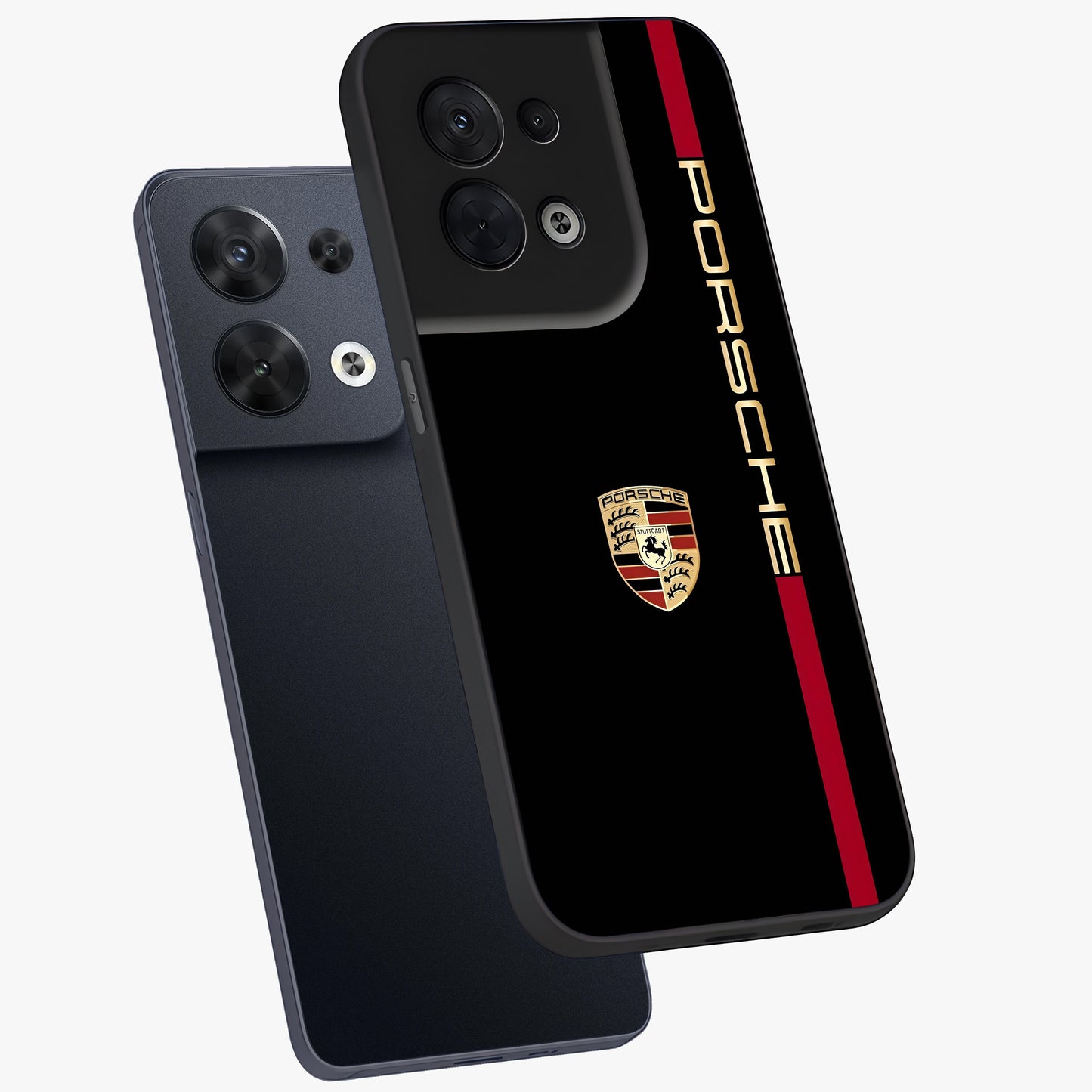 Black Minimal Porsche Glass Case displayed in angled mockup highlighting modern minimal car illustration and clean aesthetic design.