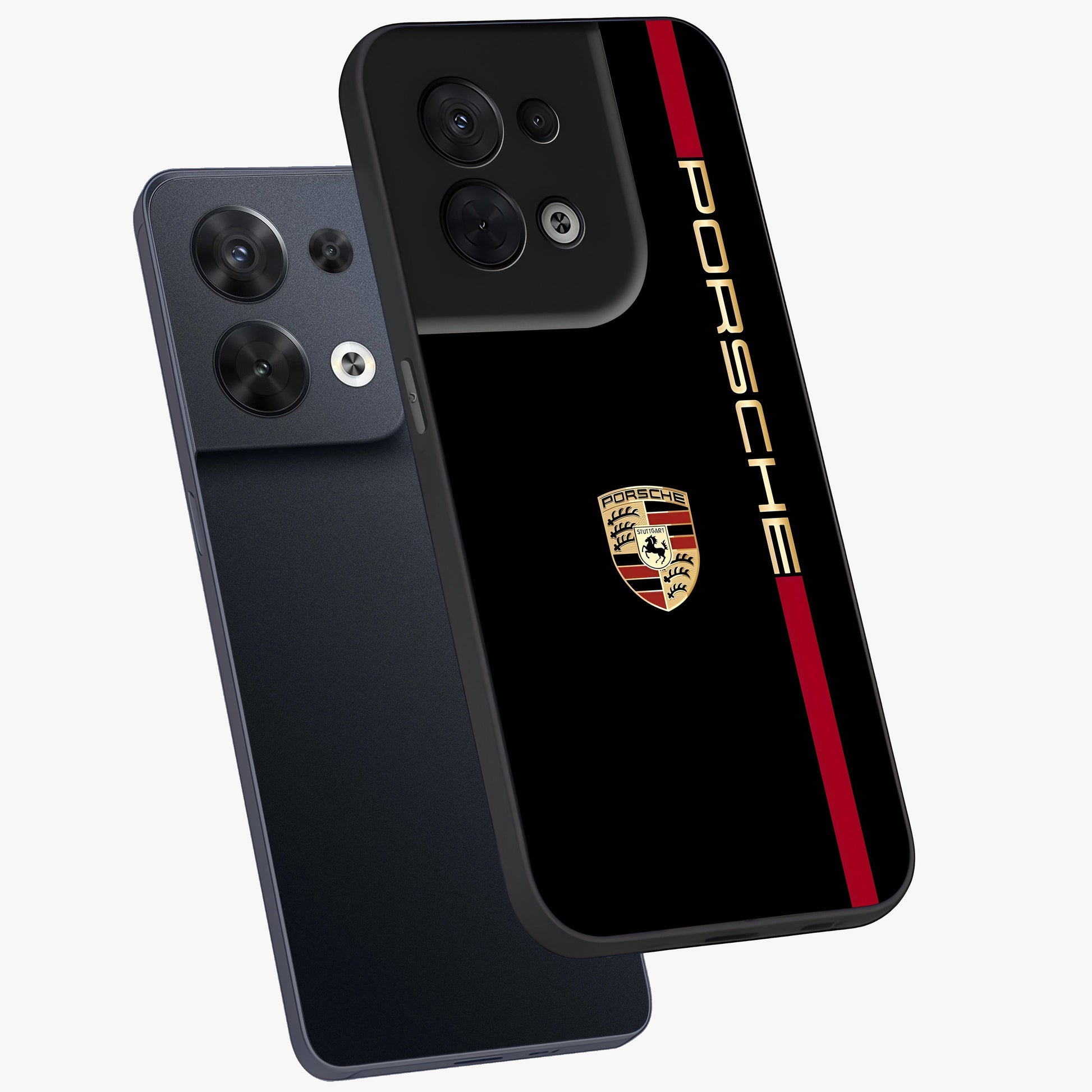 Black Minimal Porsche Glass Case displayed in angled mockup highlighting modern minimal car illustration and clean aesthetic design.
