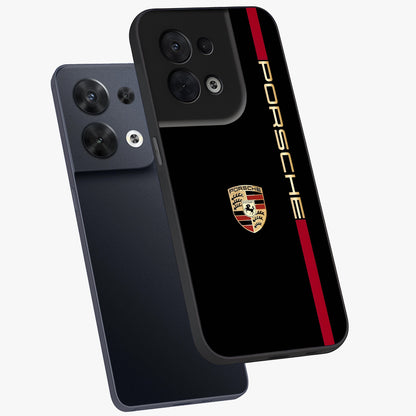 Black Minimal Porsche Glass Case displayed in angled mockup highlighting modern minimal car illustration and clean aesthetic design.