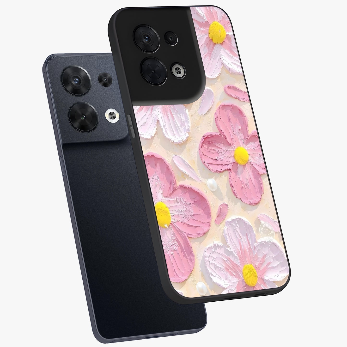 Blush Bloom Texture Glass Case displayed in angled mockup highlighting subtle bloom pattern with aesthetic pastel design.