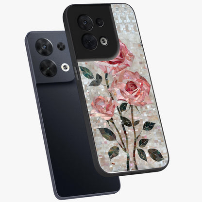 Blush Mosaic Bloom Glass Case displayed in angled mockup highlighting artistic mosaic flower pattern with aesthetic design.