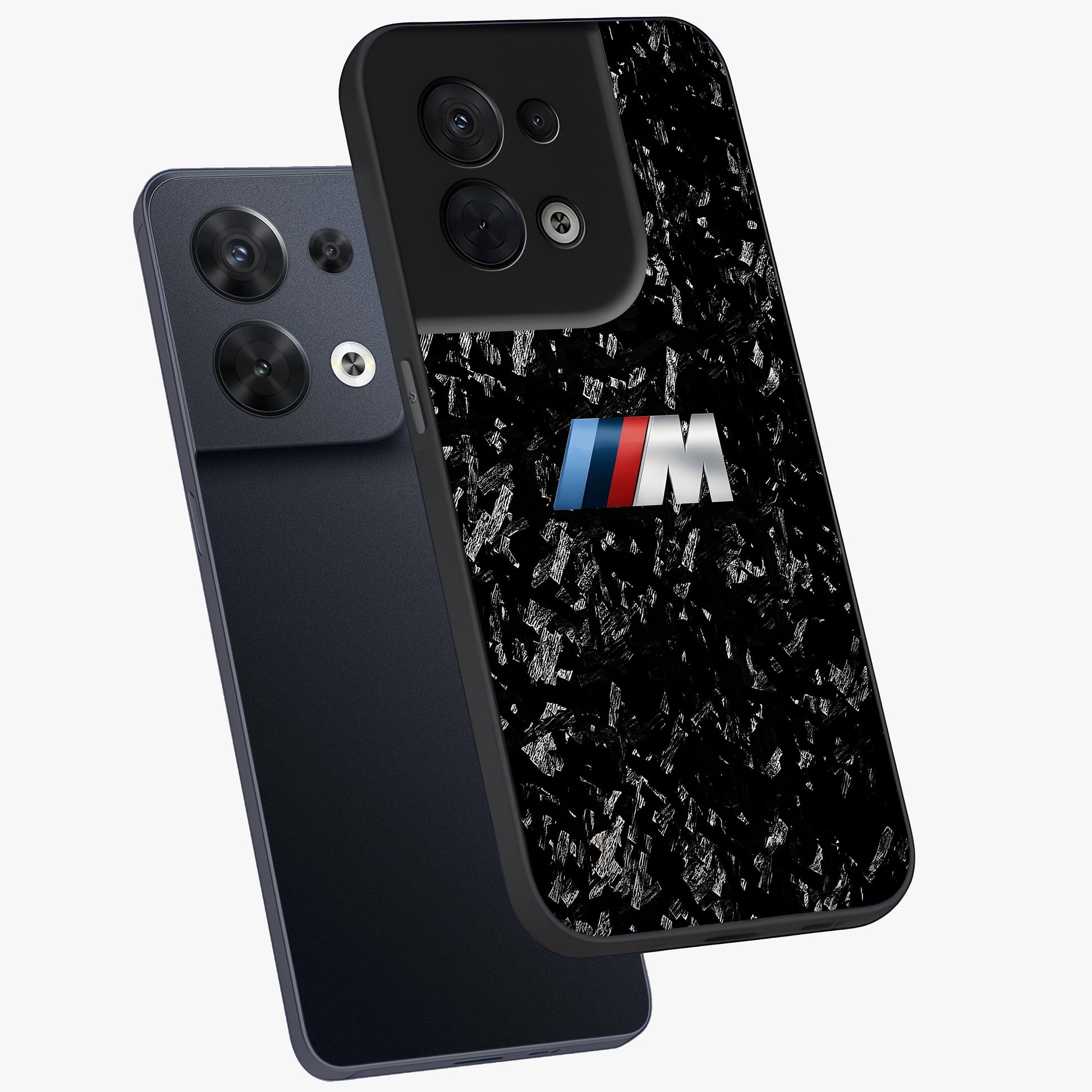Carbon Speed Mark Glass Case displayed in angled mockup highlighting racing inspired carbon design and sleek aesthetic style.