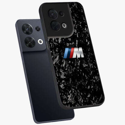 Carbon Speed Mark Glass Case displayed in angled mockup highlighting racing inspired carbon design and sleek aesthetic style.