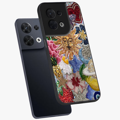 Celestial Floral and Playful Glass Case displayed in angled mockup highlighting playful floral design with dreamy celestial elements.
