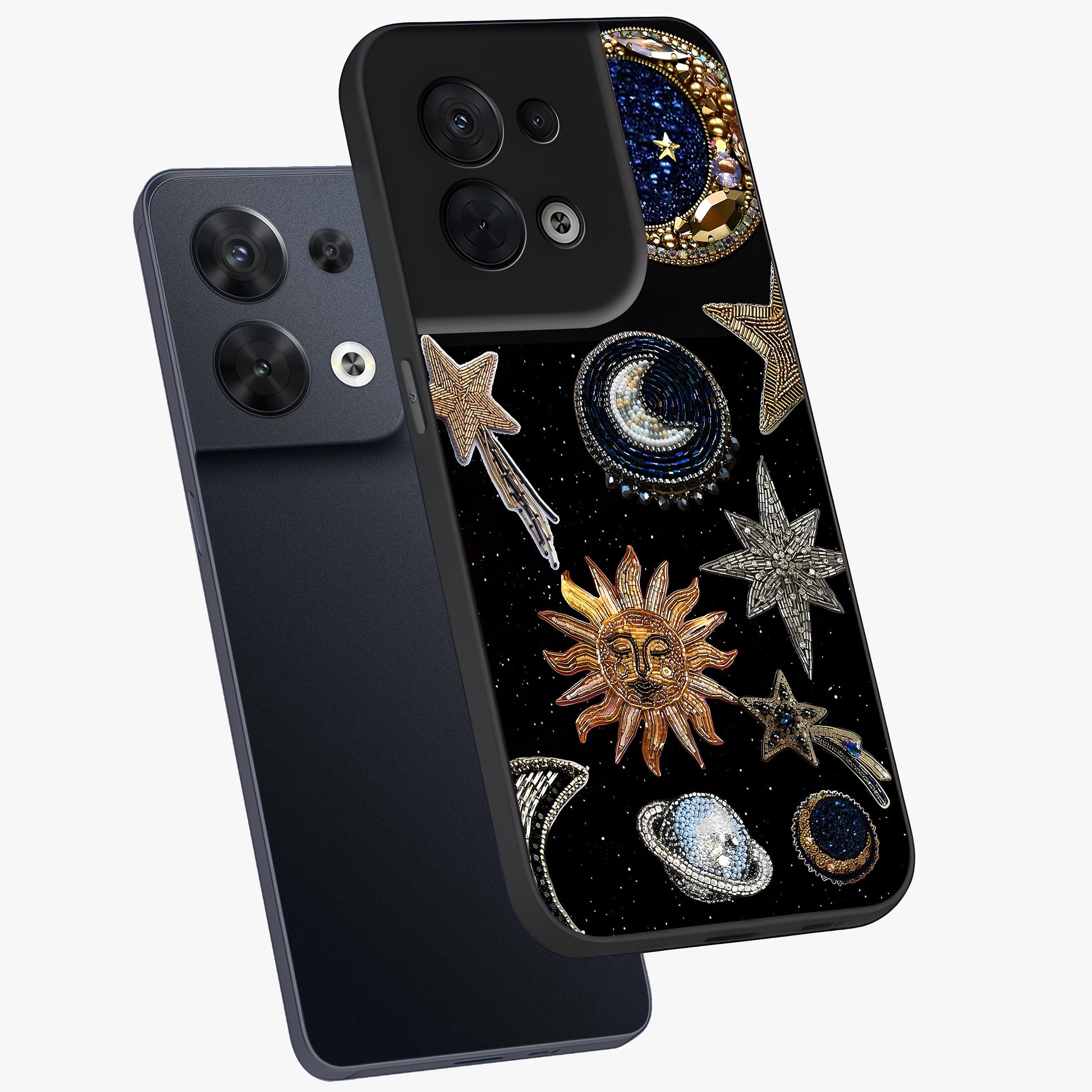 Celestial Gem Constellations Glass Case displayed in angled mockup highlighting gemstone inspired constellation design.