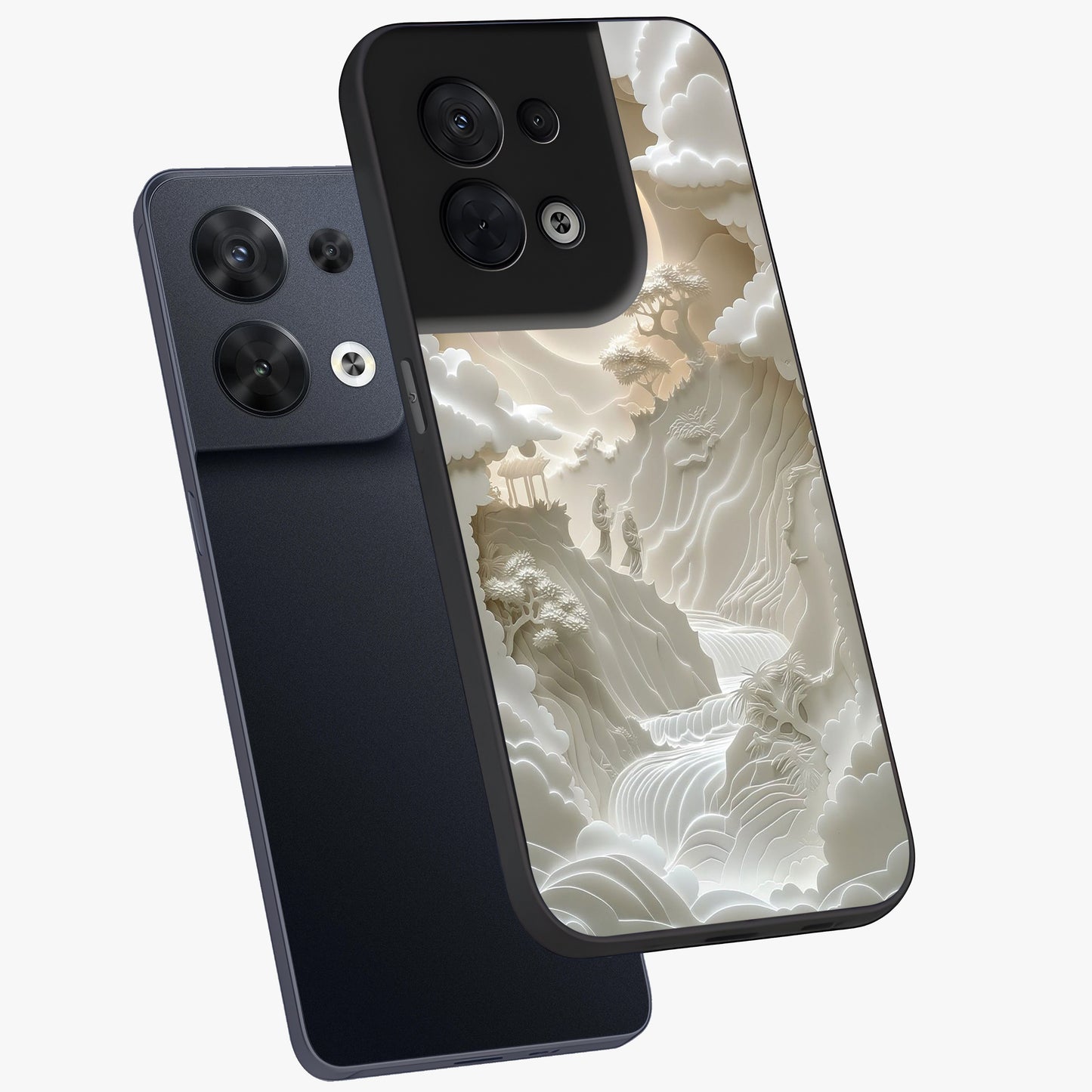 Celestial Origami Glass Case displayed in angled mockup highlighting geometric origami design with cosmic aesthetic theme.
