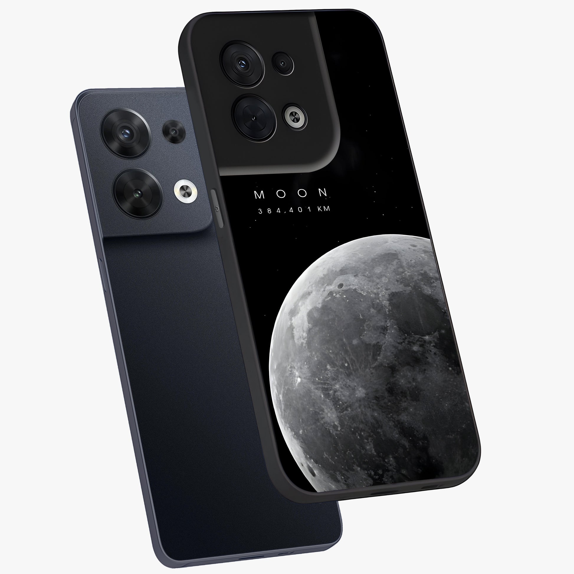 Cosmic Moon Glow Glass Case displayed in angled mockup highlighting celestial moon design with cosmic aesthetic theme.