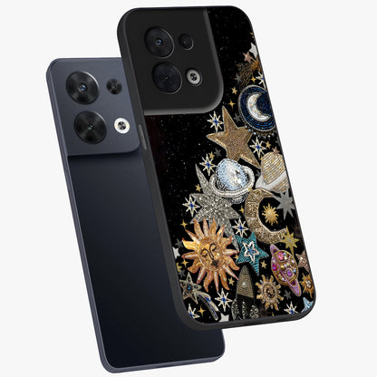 Cosmic Sparkle Dreams Glass Case displayed in angled mockup highlighting dreamy star sparkle design with celestial aesthetic.