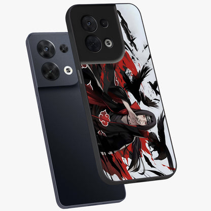 Crimson Crow Illusion Glass Case displayed in angled mockup highlighting mysterious crow graphic with dark aesthetic style.