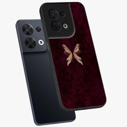 Crimson Fade Butterfly Glass Case displayed in angled mockup highlighting elegant butterfly design with crimson gradient aesthetic.