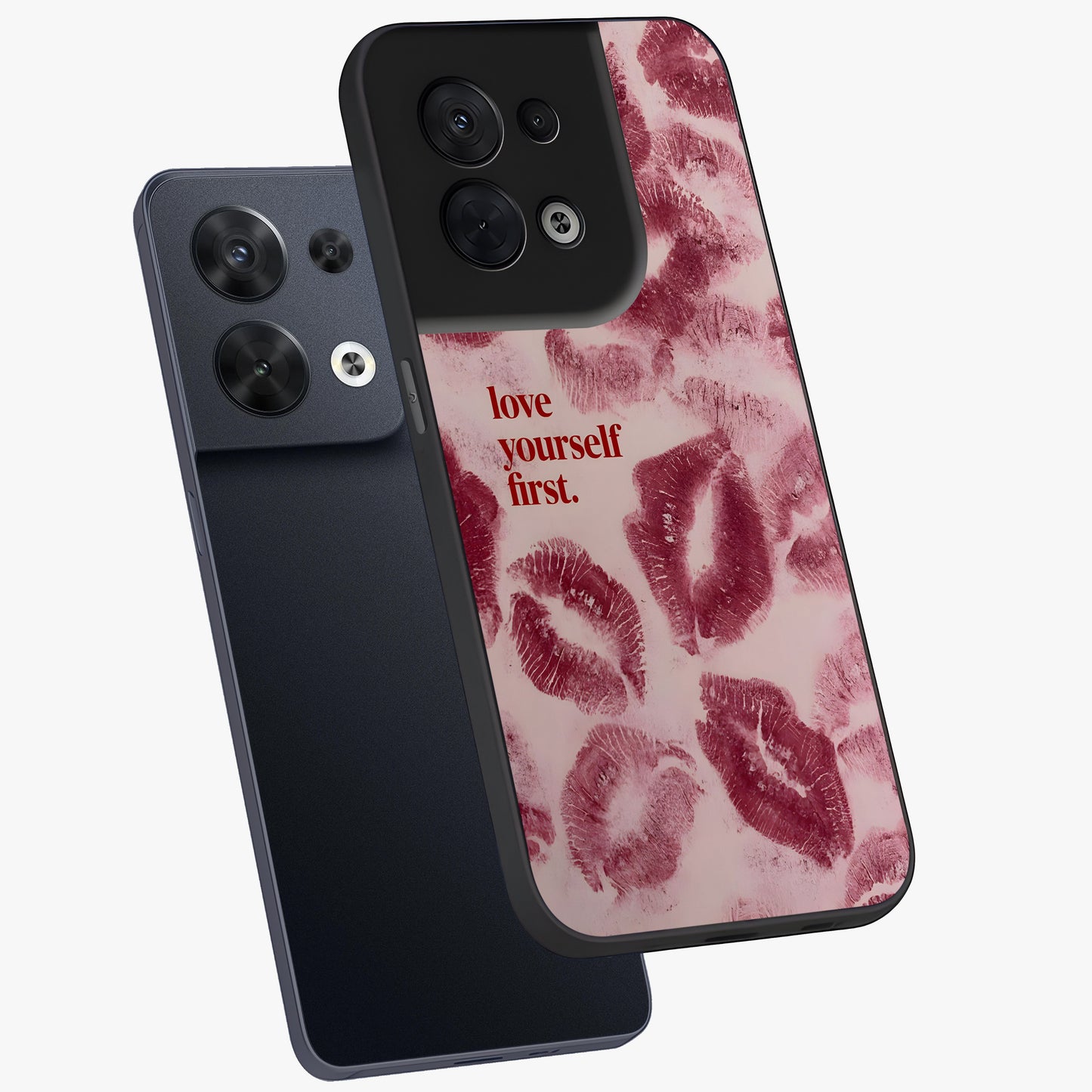 Crimson Kiss Love Glass Case displayed in angled mockup highlighting bold love inspired design with modern aesthetic style.