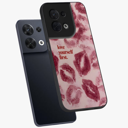 Crimson Kiss Love Glass Case displayed in angled mockup highlighting bold love inspired design with modern aesthetic style.