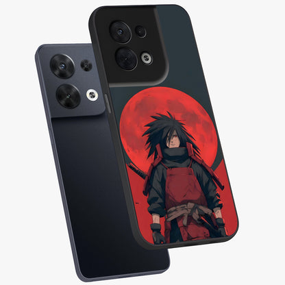 Crimson Moon Warlord Glass Case displayed in angled mockup highlighting dramatic crimson moon design with fantasy aesthetic.