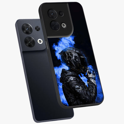 Cyber Sentinel Protocol Glass Case displayed in angled mockup highlighting digital cyber design with sci-fi aesthetic style.