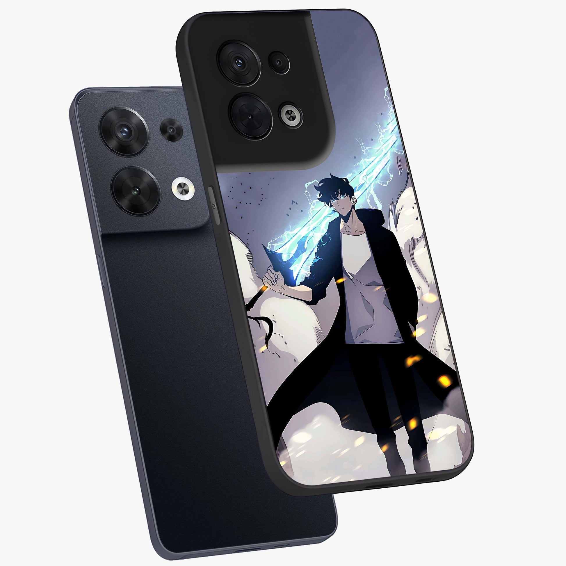 Dark Lightning Anime Warrior Glass Case displayed in angled mockup highlighting powerful lightning themed anime illustration.