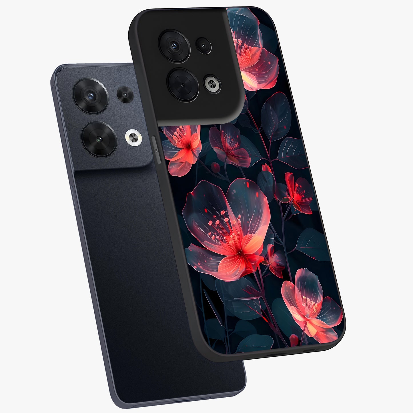 Dark Shade of Flower Glass Case displayed in angled mockup highlighting moody floral illustration with aesthetic dark tones.