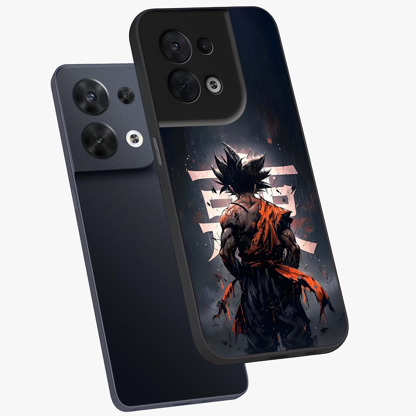 Dark Warrior In Rain Glass Case displayed in angled mockup highlighting dramatic warrior illustration with dark rain aesthetic.