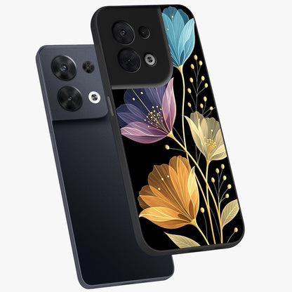Delicate Multicolor Flowers Glass Case displayed in angled mockup highlighting colorful flower pattern with soft aesthetic style.