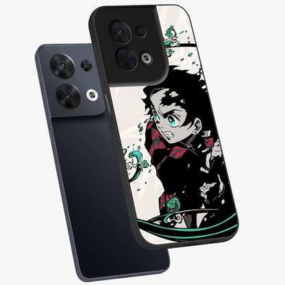 Demon Slayer Glass Case displayed in angled mockup highlighting dramatic anime character design with action aesthetic.