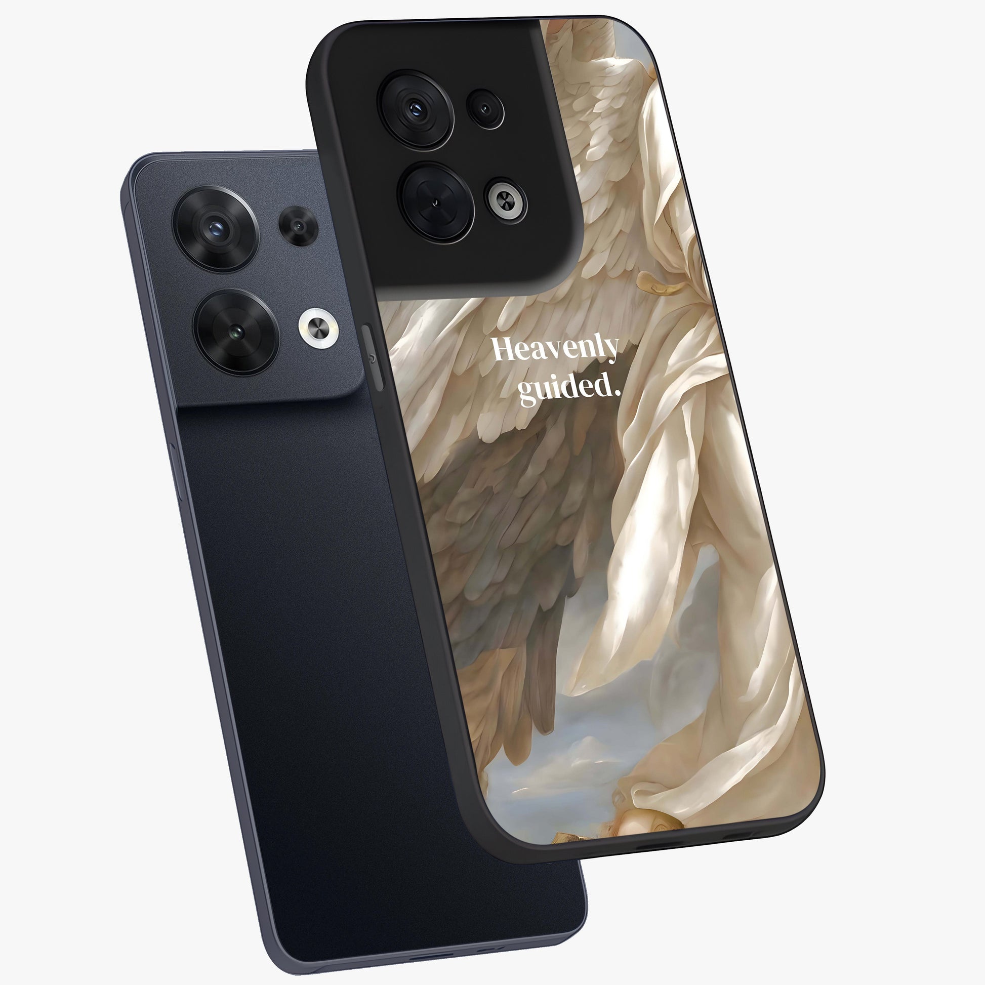 Divine Winged Grace Glass Case displayed in angled mockup highlighting graceful wing design with divine aesthetic style.