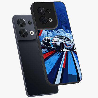 Drift Power Rush Glass Case displayed in angled mockup highlighting powerful drift car design with sporty aesthetic style.