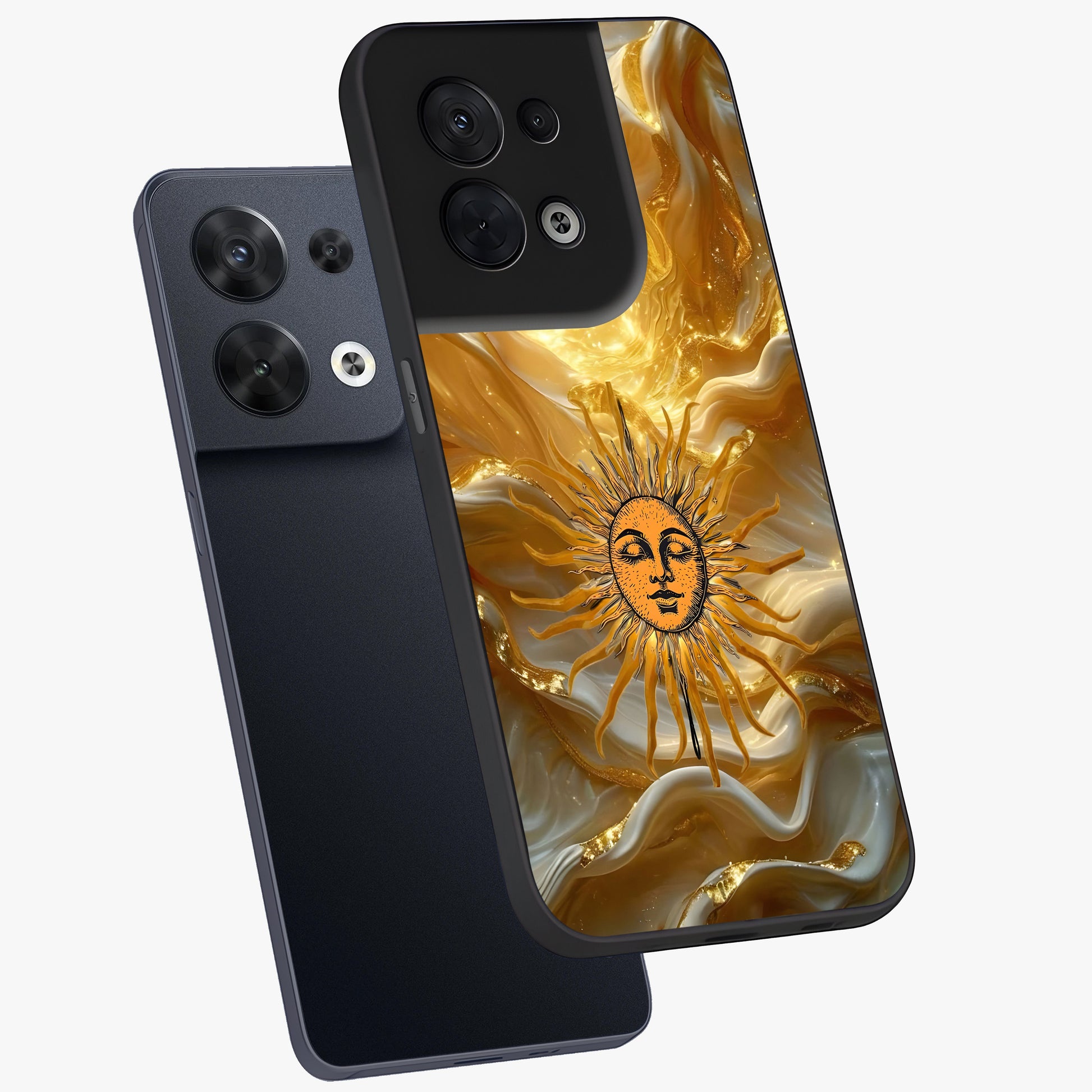 Eternal Golden Glow Glass Case displayed in angled mockup highlighting glowing golden aesthetic design with elegant style.